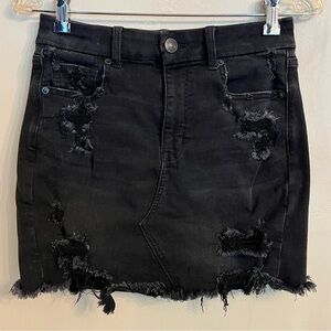 American Eagle Curvy High Rise Mini Black Punk Skater Goth Distressed Skirt 6